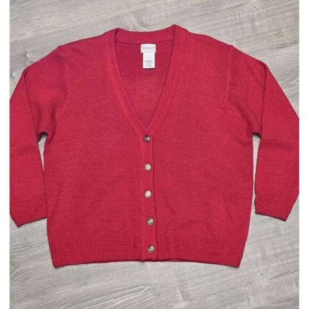 Bobbie Brooks Women's Red‎ Button Up Sweater Gold Buttons Size Large